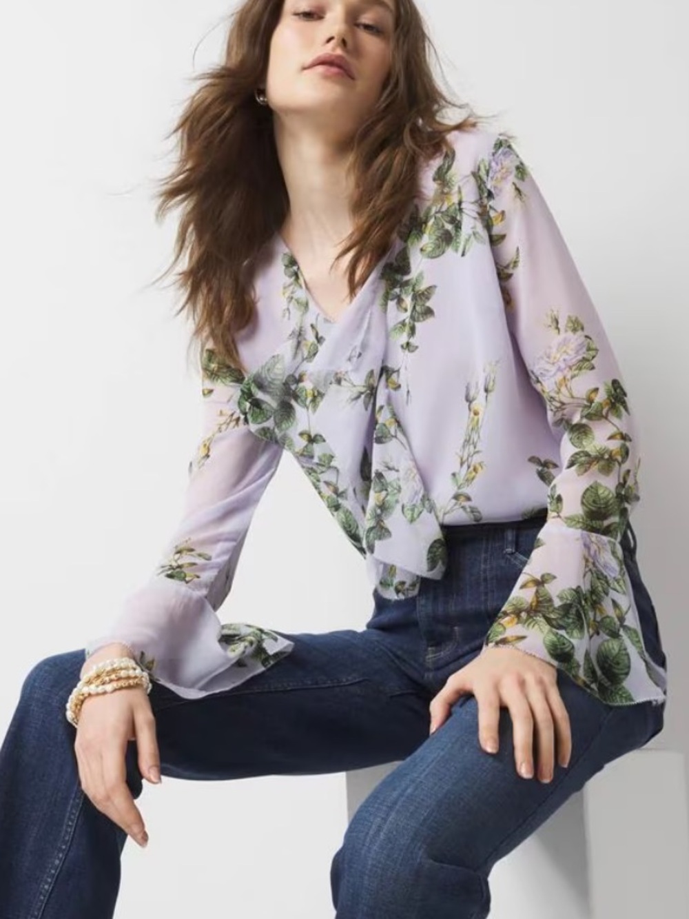 White House Black Market Floral Ruffle Top, Size XL, NWT - Picture 4 of 14